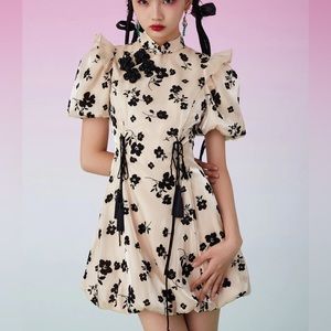 Mukzin Black White Floral Cheongsam Inspired Dress